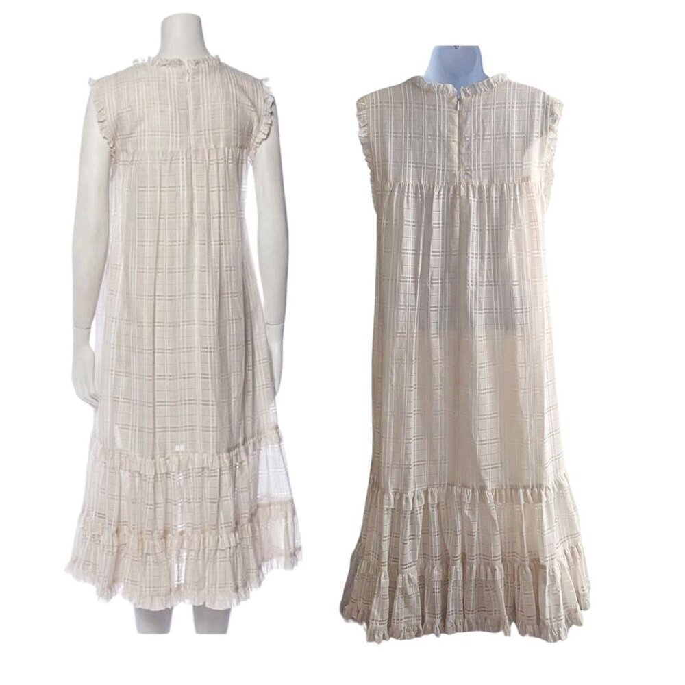 Ethereal LISA MARIE FERNANDEZ Ivory MacPherson Plaid Boho Smock Midi Dress - Picture 8 of 10
